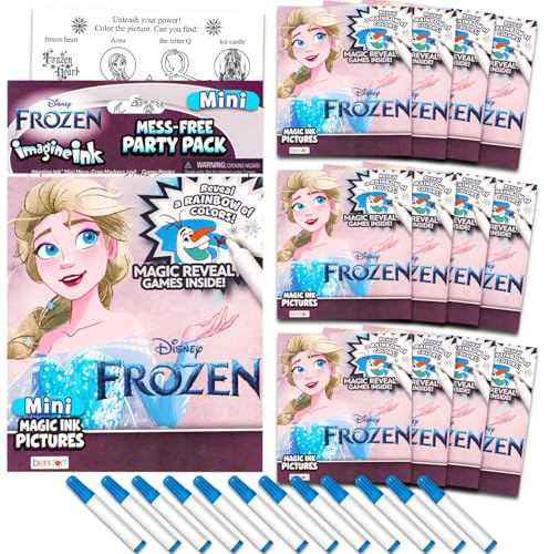 Disney Frozen Imagine Ink Coloring Book Set for Kids - 12 Pack No-Mess Magic Ink Coloring Books Featuring Elsa and Anna | Frozen Party Favors Bundle