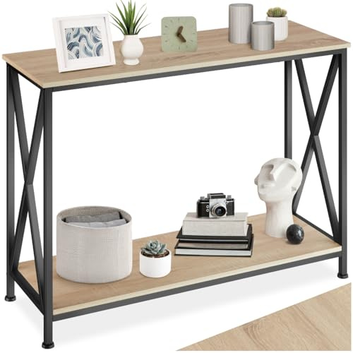 tectake® Console meuble TACOMA 100 x 35 x 80,5 cm, Style industriel chic minimaliste, Cadre en acier robuste, Console Entree Meuble d'Entrée Couloir Salon Bureau, Décoration Maison, Couleur Bois Clair