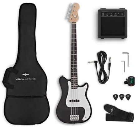 VISIONSTRING Electric Bass Guitar and Amp Kit for Adults and Beginners Full Size Bass Guitars, Black