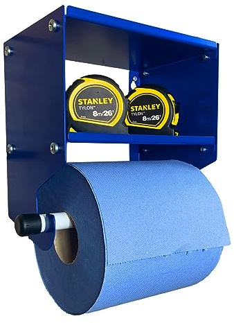MegaMaxx Blue Roll and Paper Holder with double Storage Shelf - Industrial Towel Holder Wall-Mountable Dispenser for Kitchen, Bathroom, Restaurant, Hotel, Home, Office (Blue)