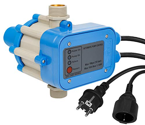 Ikodm Druckschalter für Pumpensteuerung, Druckwächter 10bar mit Kabel, Durchflusswächter, automatisches Ein- und Ausschalten, für Gartenbewässerung, Hauswasserwerk, blue