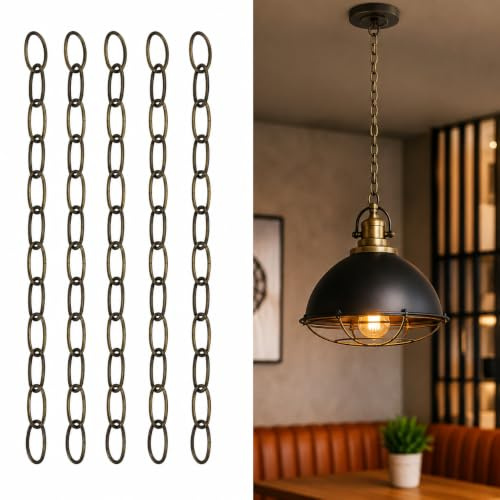 LEDSone Vintage Style Metal Chain – 100cm Iron Thread with Not Carabiners for 32mm x 17mm Pendant Hanging Chains, Safety Barriers, and Outdoor, Indoor & Garden Décor (5, Green Brass)