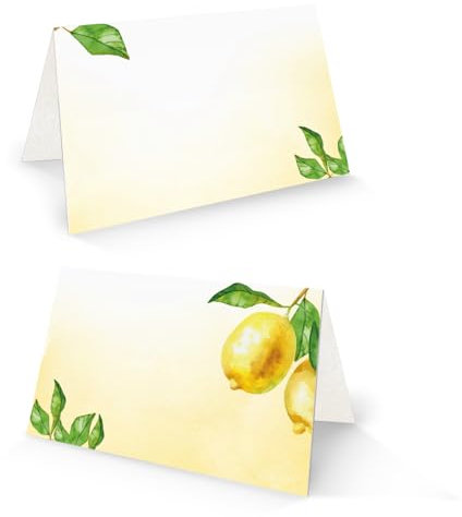 Cartoncini segnaposto limone, Set di 25: bigliettini personalizzati matrimonio, comunione, compleanno, battesimo, cartellini tavolo limoni eleganti per feste estive e cerimonie, 8,5 x 5,5 cm