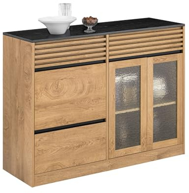 SoBuy Sideboard Kommode Schrank Küchenschrank Flurschrank Beistellschrank Lowboard TV-Schrank Mikrowellenschrank Vintage BHT ca. 112x89x40cm FSB99-N
