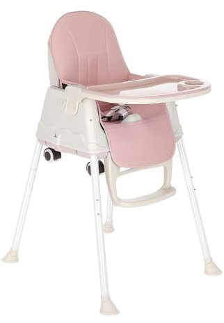 M.J COMFY-LIFE 3-in-1 Convertible Baby High Chair – Adjustable Toddler Feeding Chair with Removable Tray, 5-Point Harness, and Wooden Legs – Suitable from 6 Months to 5 Years (Pink)