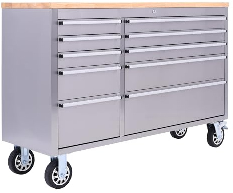 ParkerBrand.com 55 Stainless Steel 10 Drawer Work Bench Tool Box Chest Cabinet