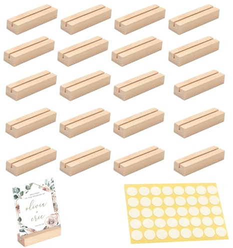 Aurobest 20 Pezzi Portacarte Posizione Legno, Supporto Menu Tavolo in Faggio, Portafoto, Portanumeri, Portamenu, Segnaposto, Portacartoline per Matrimoni, Celebrazioni, Feste, Banchetti, Ristoranti