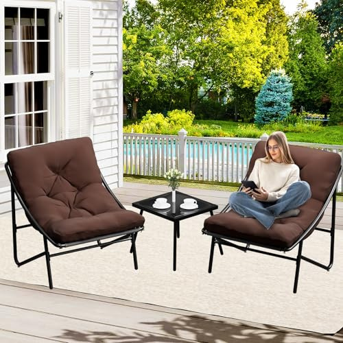 Set di 3 mobili da balcone, set da 2 sedie, 1 tavolo, mobili da giardino, piccolo balcone con cuscino rimovibile e tavolo, comoda impiallacciatura per balconi per interni ed esterni (bianco)