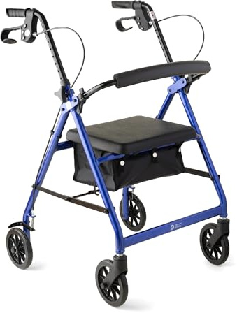 Discover Mobility Dart Lightweight Folding Rollator Walking Frame with Seat, Brakes & Bag (Blue)