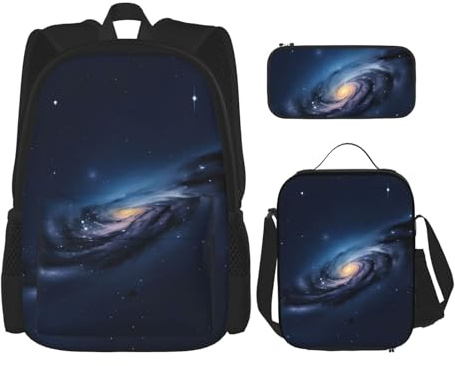YIJIAYUN 3 st skolväsentligheter universum Vintergatan galaxtryck set för studenter: skolväska + pennfodral + lunchväska kombination