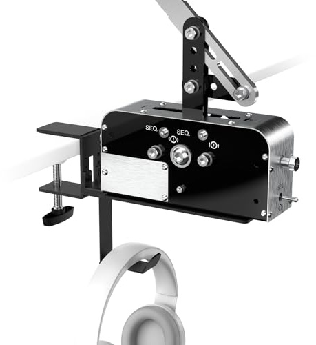 Soporte de Freno de Mano para Simulador de Carreras, Abrazadera de Montaje en Escritorio con Portaauriculares Compatible con Logitech,Thrustmaster,Fanatec, Moza,Simagic y Frenos de Mano USB Genéricos