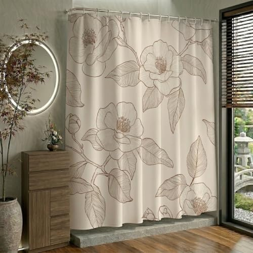 Duschdraperi 120 x 200 cm retro, duschdraperier tvättbar textil polyestertyg med 12 öljetter och duschdraperiringar för badkar gardin, vattentätt duschdraperi med vikt nedtill (linje) W-P390