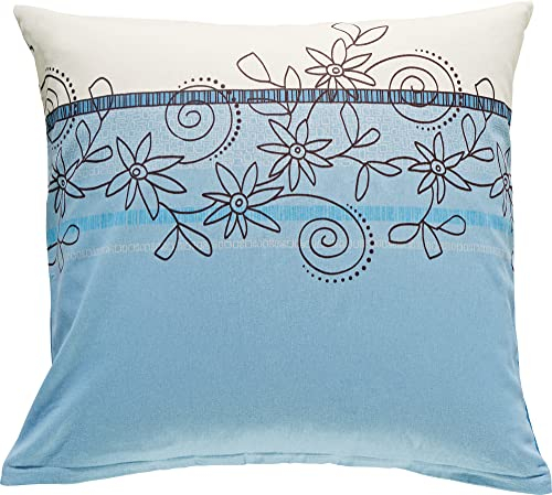 Erwin Müller Zusatz-Kissenbezug, Kissenhülle Fein-Biber Blume hellblau Größe 80x80 cm - hautsymphatisch, bügelleicht, mit Marken-Reißverschluss
