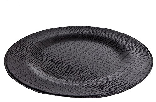 SIGNATURE HOME COLLECTION AP-103-A03 Underplate, Crocodile Leather Print, Wipe-Clean Table Set, Black 2 x 34 x 34 cm