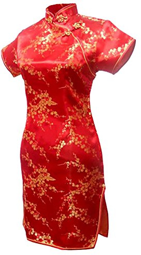 7Fairy Women's Sexy Red Floral Mini Chinese Evening Dress Cheongsam Size 2 US