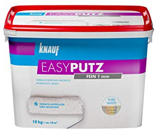 Knauf 89134 Fein 10 kg 1 mm EASYPUTZ, schneeweißer, mineralischer Dekorputz, hochwertig, zum einfachen Aufrollen auf Wand oder Decke im Innenbereich, atmungsaktiv, 1,0 mm Körnung