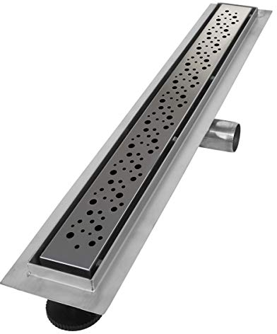 VILSTEIN Duschrinne 120cm, Edelstahl Bodenablauf Komplettset, extra flach, Siphon mit Geruchsstop, Haarsieb - Kreise