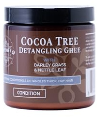 Qhemet Biologics Cocoa Tree Detangling Ghee - Softening Detangler Ideal for 4C-3C High Porosity Hair - Makes Combing Easier and Restores Flexibility, Elasticity and Softness for Dry, Matted Hair (255g