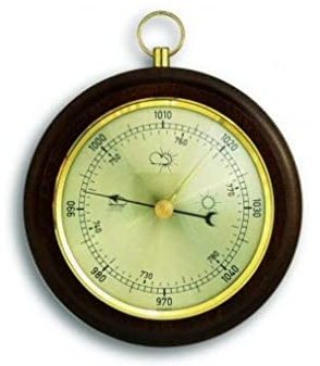 TFA Dostmann barómetro analógico de nogal, 29.4001, pronóstico del tiempo, medición de la presión atmosférica, marrón