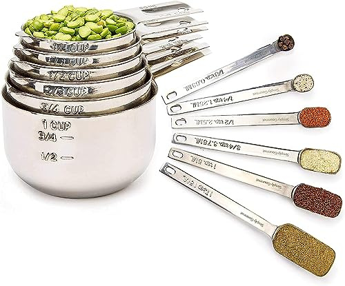 Simply Gourmet Measuring Cups and Spoons - Set of 12pc, Heavy-Duty, Stainless-Steel Measuring Spoons and Measuring Cups for Baking & Cooking - Dishwasher-Safe Kitchen Accessories