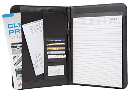 Genie elegante A4 Schreibmappe Wiesbaden (extradünn und strapazierfähig; strukturiertes Nylon und Lederoptik; Inkl. Schreibblock; Stiftehalter; Einschubfach; Visitenkartenfach) schwarz