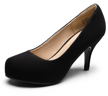 DREAM PAIRS Women's Low Stiletto Heel Party Shoes Classic Elegant Versatile Dress Platform Pumps TIFFANNY,Size 6.5,Black/Nubuck,TIFFANNY