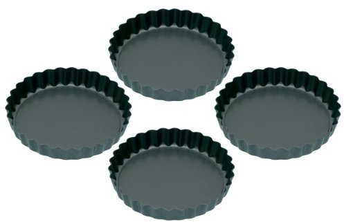 KitchenCraft Runde geriffelte Antihaft-Tortenbleche / Quiche Pfannen mit losem Boden, Antihaft, Schwarz, 10 x 10 x 1 cm, 1 Einheiten