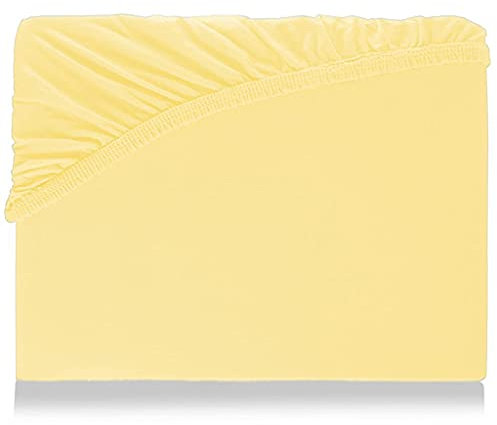 Spannbettlaken mit Gummizug für Boxspringbetten Wasserbett Übergröße aus hochwertiger Baumwolle Elastan 180 x 200 cm - 200 x 220 cm Aquajersey Bettbezug Jersey Matratzenbezug Pastellgelb Vanille
