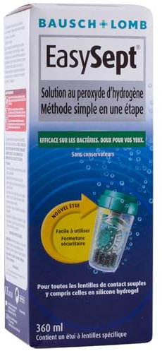 EasySept Produit Lentilles de Contact Souple au Peroxyde d’Hydrogène, Système Tout En Un pour Désinfection, Produit Lentille et Étui avec Disque Catalyseur, Convient pour Yeux Sensibles, 360ml