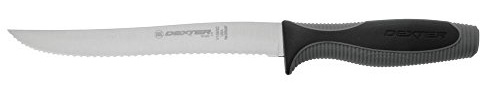 Dexter-Russell 29383 V-LO 8 Scalloped Utility Slicer, Versatile Long Blade for Melons, Bread and Veggies, Ergonomic Black and Gray Handle, High-Carbon Steel