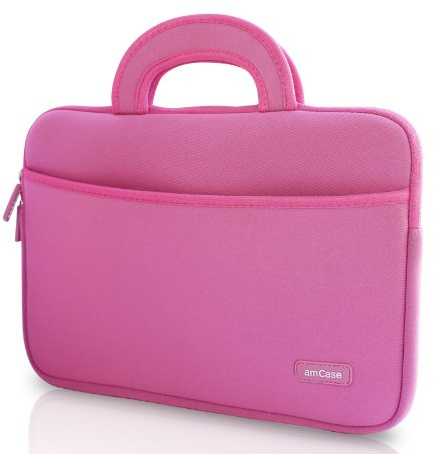 amCase Chromebook Case-11.6 to 12 inch Neoprene Sleeve with Handle-Pink