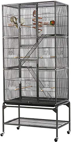 Yaheetech 69-Inch Extra Large Bird Cage Metal Parrot Cage for Mid-Sized Parrots Cockatiels Conures Parakeets Lovebirds Budgie Finch, Black
