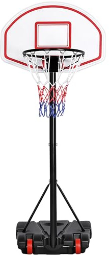 Yaheetech 159-214cm Adjustable Portable Basketball Stand Backboard Hoop Net w/Wheels Red
