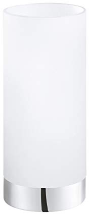 EGLO Tischlampe Damasco 1, 1 flammige Tischleuchte, Nachttischlampe aus Metall in Chrom, Glas weiß satiniert, E27 Fassung, inkl. Schalter