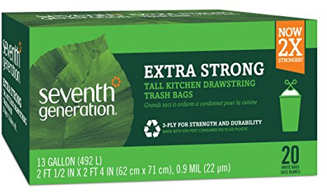 Seventh Generation Drawstring Kitchen Trash Bags 13 gal, 20 Bags