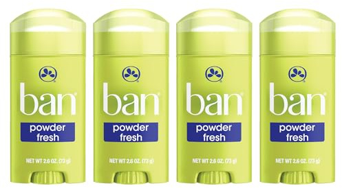 Ban Invisible Solid Antiperspirant Deodorant, Powder Fresh, Pack of 4