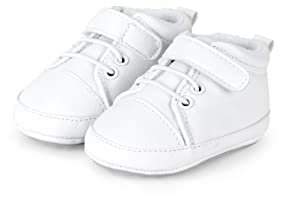 Sterntaler Baby Schuhe uni – Unisex Babyschuhe aus Kunstleder mit Klettverschluss – Knöchelhohe Krabbelschuhe mit rutschfester Sternensohle – Größe 18, Farbe weiß