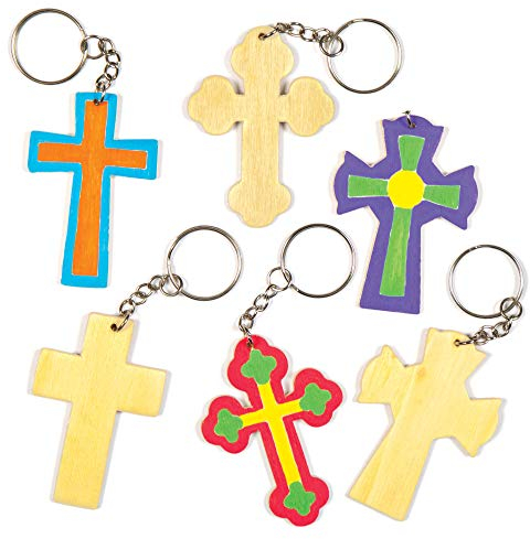 Baker Ross Portachiavi di Legno con Croce - Confezione da 8, Mestieri di Pasqua per Bambini (AC639)