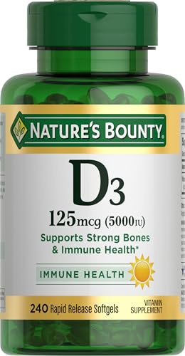 Nature's Bounty Vitamin D3 5000 IU Softgels, Rapid Release, Immune Support, Vitamin D Supplements, 240 Ct