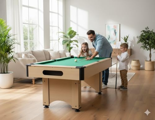 CONCEPT USINE | Billard Américain Bois Clair Chicago | Design Contemporain | Tapis Vert | Bordures Capitonnées | Pieds Réglable | Accessoires de Qualité Inclus | Idée Cadeau Jeu, Famille et Décoration