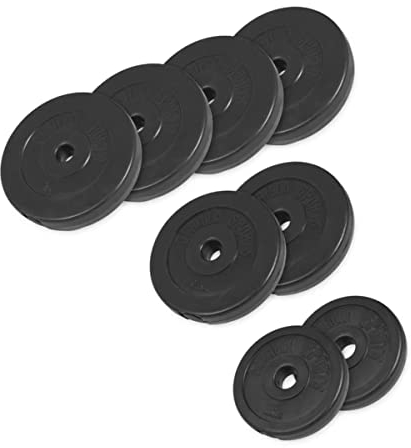 GORILLA SPORTS® Hantelscheiben - Einzeln/Set, 1,25kg, 2,5kg, 5kg, 7,5kg, 10kg, 15kg, 27,5kg, 30kg Gewichte, 30mm Bohrung, aus Kunststoff - Gewichtsscheiben, Hantelscheiben-Set (27,5 kg Set)