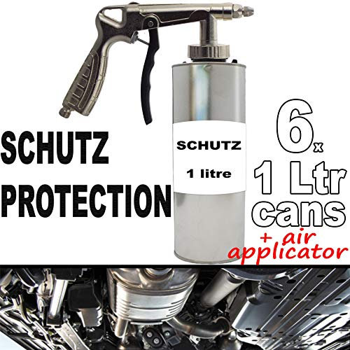 Pro-Range Schutz Paint 6 x 1 Litre Bottles + Air Application Gun Underseal/Underbody/Schutz Protection Can be applied Smooth or Textured. Protect your chasis from Rust, Stone Chips, etc