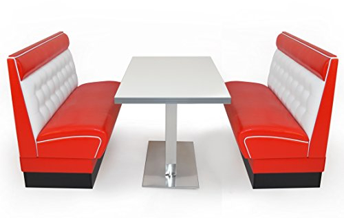 möbelland24 American Dinerbank Chicago Set II 2X Sitzbank Chicago 120cm + 1x Diner Tisch