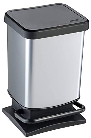 Rotho Paso Mülleimer 20l mit Deckel, Kunststoff (PP) BPA-frei, silbermetallic, 20l (29.3 x 26.6 x 45.7 cm), Silber