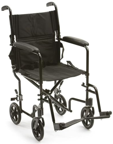 Lightweight Folding Attendant Transfer Transit Wheelchair with Brakes and lapbelt ECTR06-BLK