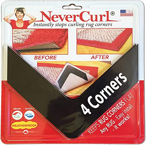 NeverCurl Anti Slip Rug Underlay - Premium Corner Grippers for Wooden, Laminate, and Carpeted Floors - Non Slip and Anti-Curl Rug to Carpet Gripper - Suitable Gripper to Keep Your Rugs in Place