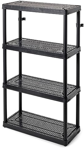 Gracious Living 4 Shelf Fixed Height Ventilated Medium Duty Storage Unit 14 x 32 x 54.5 Organizer System for Home, Garage, Basement, & Laundry, Black