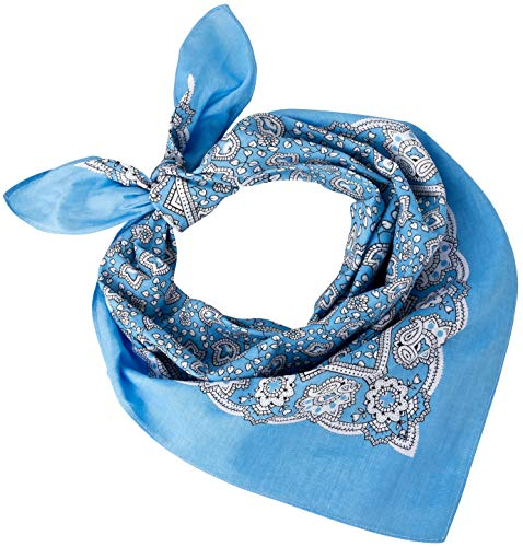 Tobeni 548 Damen Herren Nickituch Kopftuch Bandana Halstuch Baumwolle Unisex Farbe Paisley Hellblau Grösse 54 cm x 54 cm