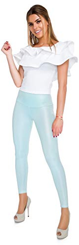 FUTURO FASHION Sexig blank våt look och matt full längd leggings hög midja latex konstläder LTPNL, Mint, 34 SE