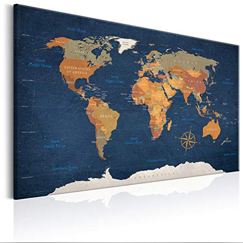 decomonkey Planche en fibre pour dessiner des épingles 90 x 60 cm avec 50 broches Carte du monsur fond bleu foncé Tableau d'affichage et peinture sur toile en un